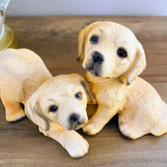 Vintage Porcelain Yellow Labrador Puppy Figurine Duo - Picture 2 of 4